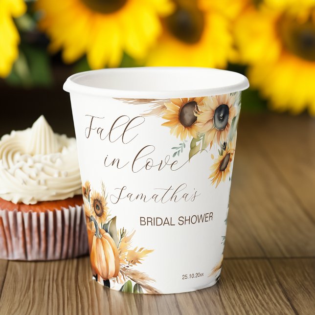 Herbst in Liebe Boho Kürbis Sonnenblumengeschirr Pappbecher (Fall in love boho pumpkin sunflowers tableware personalized monogram printed paper cups)