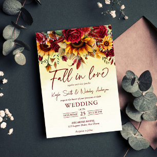 Herbst in Liebe burgundy Rose Sonnenblumen Hochzei Einladung
