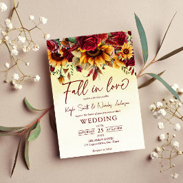 Herbst in Liebe burgundy Rose Sonnenblumen Hochzei Einladung