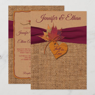 Herbst in Liebe Burlap, Blätter Hochzeit Einladung