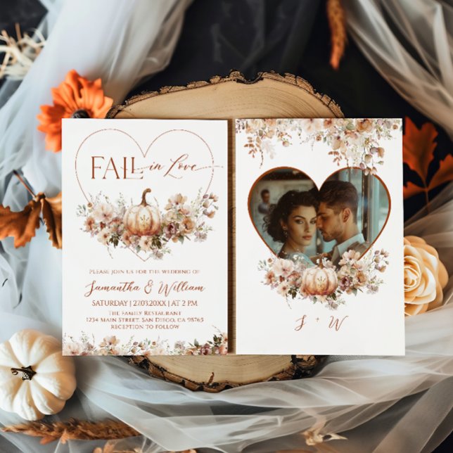 Herbst in Liebe Floral Pumpkin Hear Foto Hochzeit Einladung (Von Creator hochgeladen)