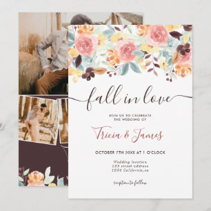 Herbst in Liebe florale rustikale Foto Initialen H Einladung