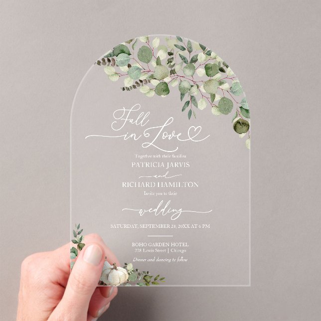 Herbst in Liebe Greenery Pumpkin Wedding Acryleinladungen (Insitu (Handheld))