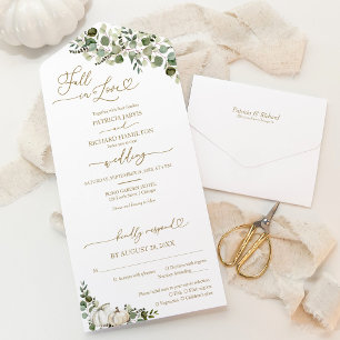 Herbst in Liebe Greenery Pumpkin Wedding All In One Einladung