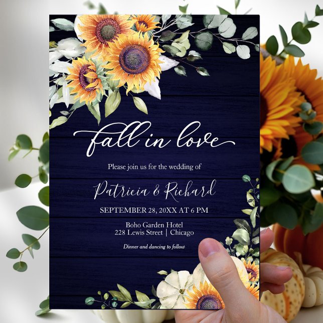 Herbst in Liebe Grünpflanzen Sonnenblumen Hochzeit Einladung (Von Creator hochgeladen)