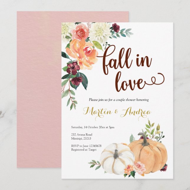 Herbst in Liebe Kürbis Dusche Einladung (Vorne/Hinten)