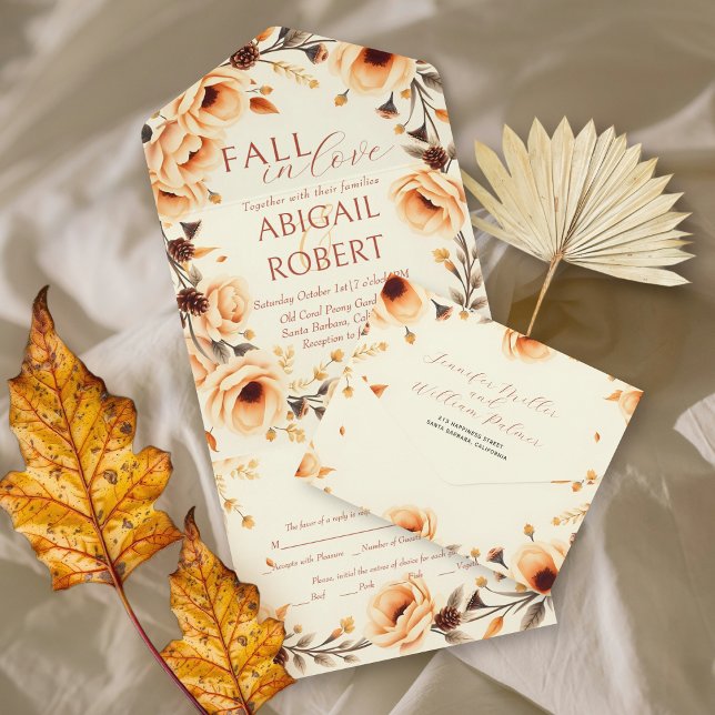 Herbst in Liebe Pfirsich Blumenkiefernholz All In One Einladung (Von Creator hochgeladen)