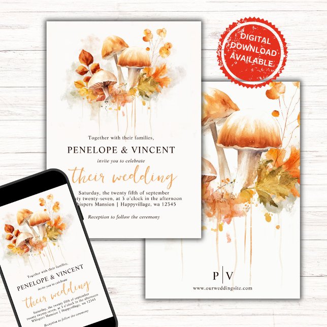 Herbst in Liebe Pilze Hochzeit Einladung (Von Creator hochgeladen)