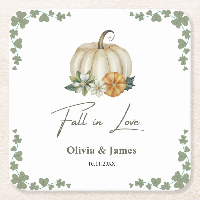 Herbst in Liebe Pumpkin Greenery Sage Green Weddin Rechteckiger Pappuntersetzer (Vorderseite)