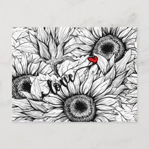 Herbst in Liebe - Schwarz-Weiß-Sonnenblumen Herbst Postkarte