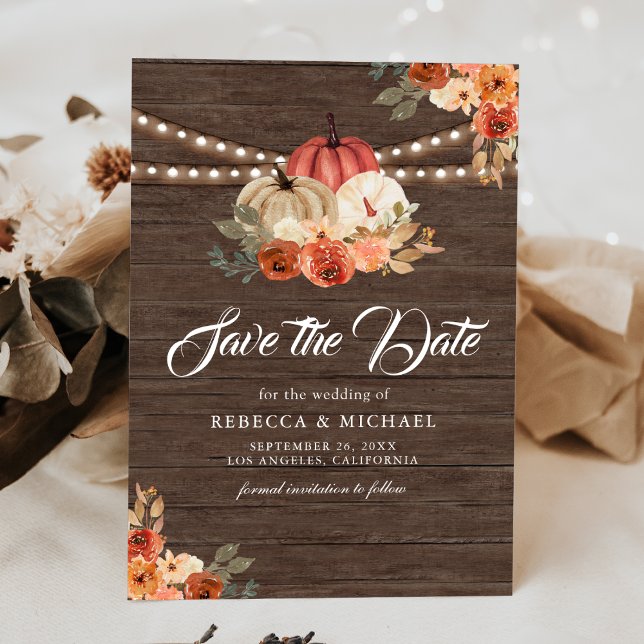 Herbst in Liebe Terracotta Pumpkin Barn Wood Weddi Save The Date (Von Creator hochgeladen)