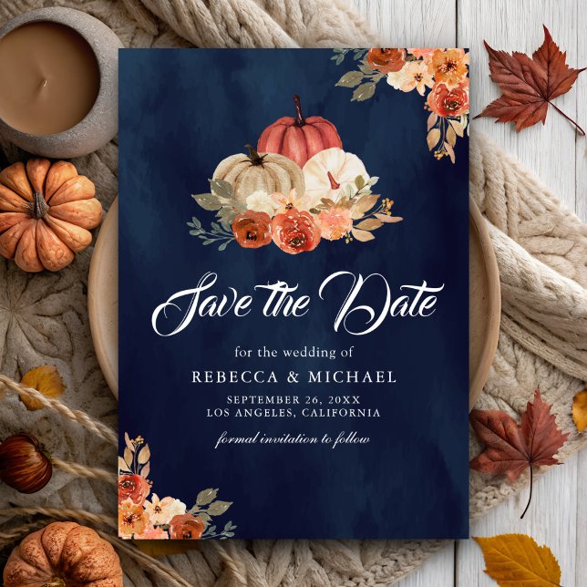 Herbst in Liebe Terracotta Pumpkin Navy Blue Weddi Save The Date (Von Creator hochgeladen)