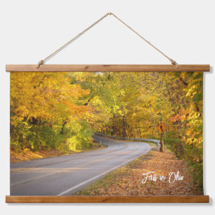 Herbst in Ohio-Kruvy Road Herbstblättern Wandteppich Mit Holzrahmen