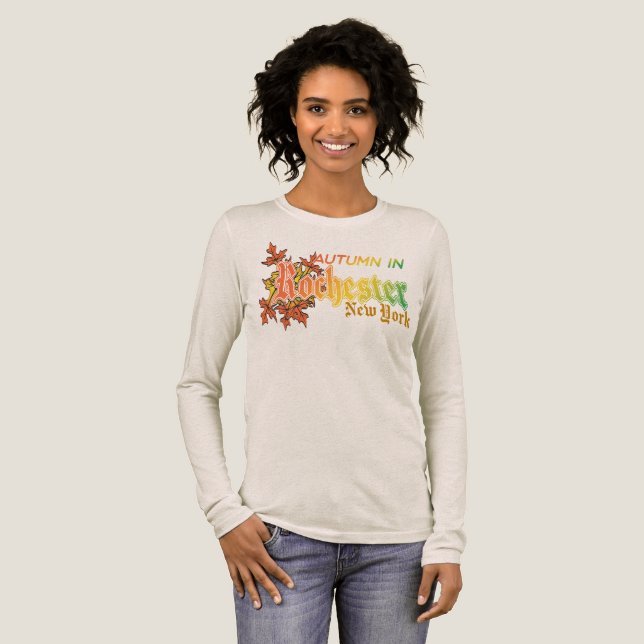 Herbst in Rochester New York mit Herbstlauben Tri-Blend Shirt (Volle Vorderseite)