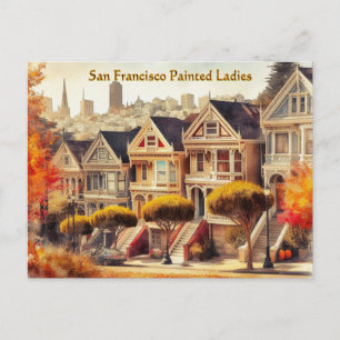 Herbst in San Francisco Victorianische Häuser Post Postkarte