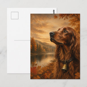 Herbst Irish Setter – Rustikale Jagdhund-Kunst Postkarte