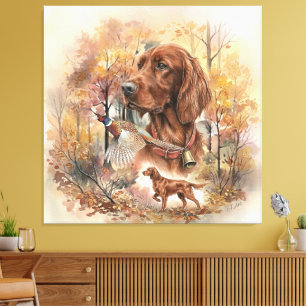 Herbst Irish Setter und Fasanenjagd-Kunst Leinwanddruck