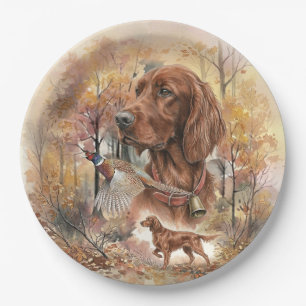 Herbst Irish Setter und Fasanenjagd Kunst Pappteller