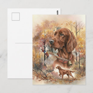 Herbst Irish Setter und Fasanenjagd Kunst Postkarte
