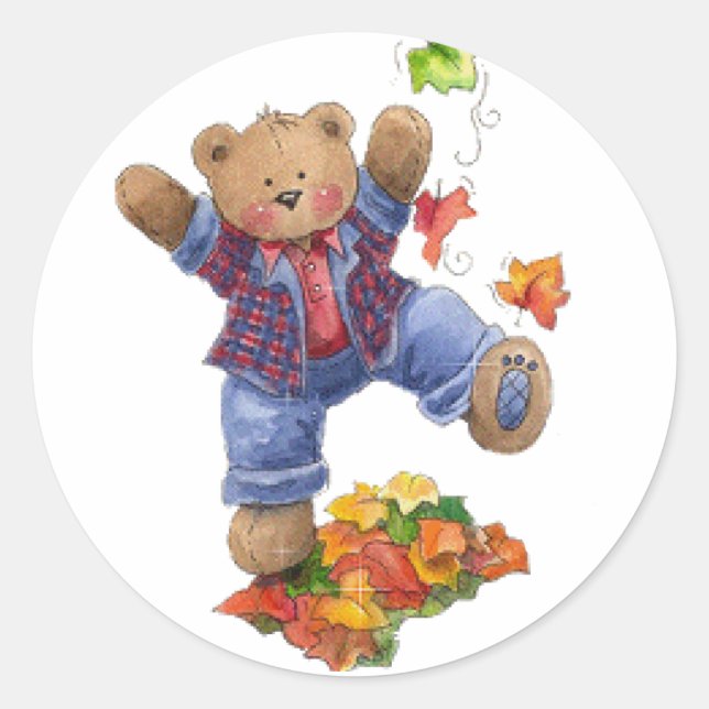 Herbst ist Fun Bär Runder Aufkleber (Vorderseite)
