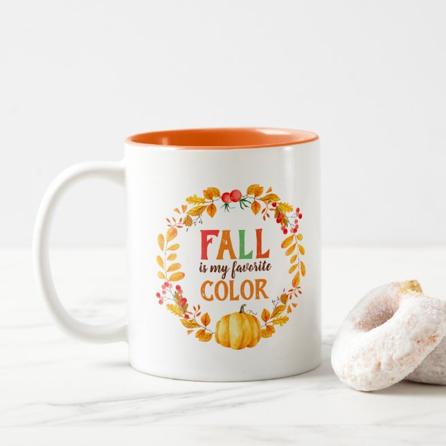 Herbst ist mein Lieblings-Farb-Herbstleaves Pumpki Zweifarbige Tasse (Mit Donut)