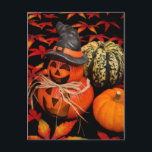 Herbst Jack-O-Lantern Postkarte<br><div class="desc">Die Herbstszene mit Jack-o-Laterne mit einem Hexenhut.</div>
