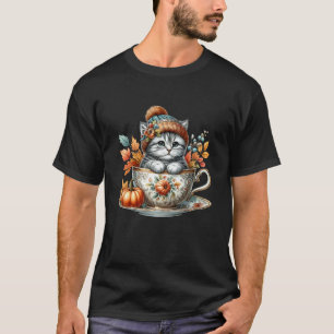 Herbst-Kaffee Herbst-Themen-Grafik für Cat Lady Cu T-Shirt
