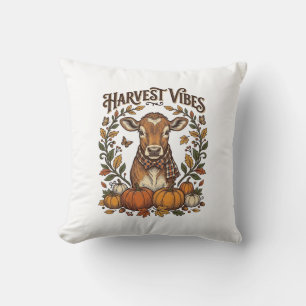 Herbst-Kalb-Shirt Vintage-Gravur Ernte Kürbis Kissen