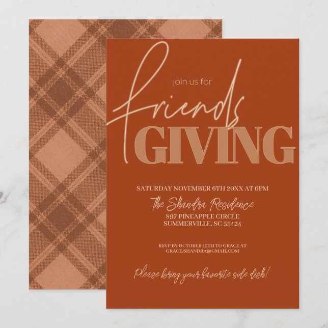 Herbst Kariert Friendsgiving Einladung (Vorne/Hinten)