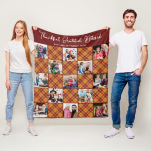 Herbst Kariert Personalisiert einzigartig 13 FotoC Fleecedecke