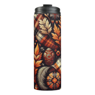 Herbst Karierte Blätter Orange Black Beige Thermosbecher