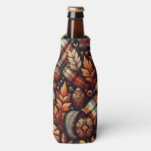 Herbst Karierte Blätter Orange Black Pattern Flaschenkühler