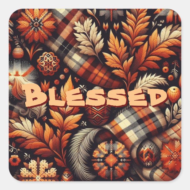 Herbst Karierte Blätter Orange Black Pattern Quadratischer Aufkleber (Vorderseite)