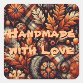 Herbst Karierte Blätter Orange Black Pattern Quadratischer Aufkleber