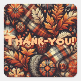 Herbst Karierte Blätter Orange Black Pattern Quadratischer Aufkleber