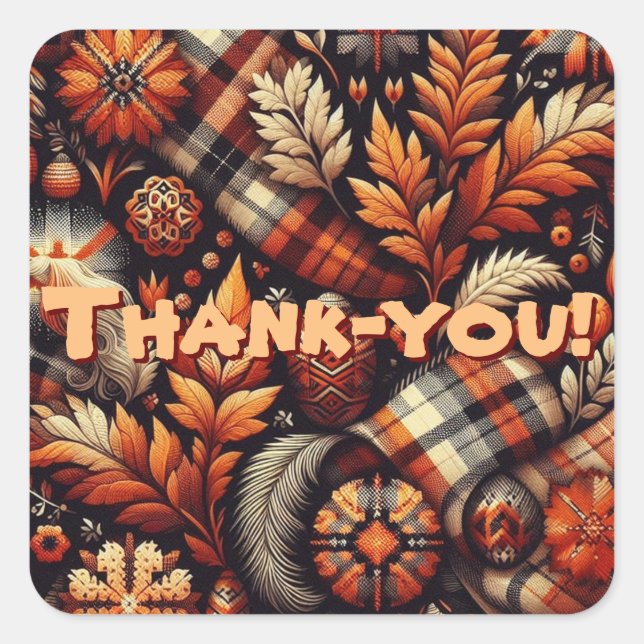 Herbst Karierte Blätter Orange Black Pattern Quadratischer Aufkleber (Vorderseite)