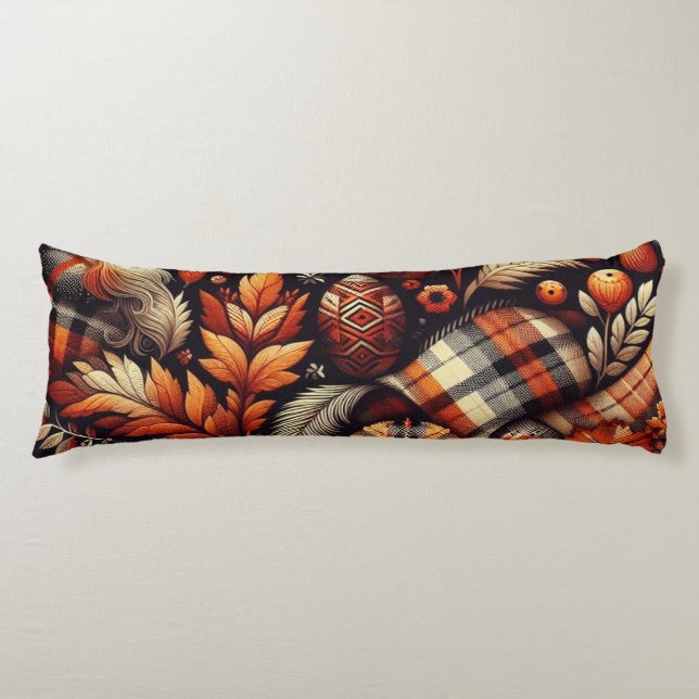 Herbst Karierte Blätter Orange Black Pattern Seitenschläferkissen (Vorderseite)