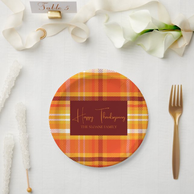 Herbst Karierte Wohngestaltung Herbst Erntedank Pappteller (Hochzeit)