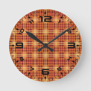 Herbst Kariertes Texturmuster-52627 Runde Wanduhr