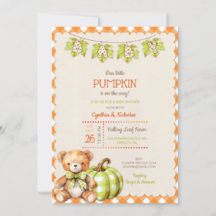 Herbst-Karotür Teddybär Kürbis Blätter Einladung