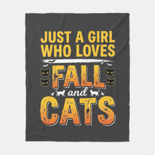 Herbst Katzen Mädchen Halloween Design_1 Fleecedecke