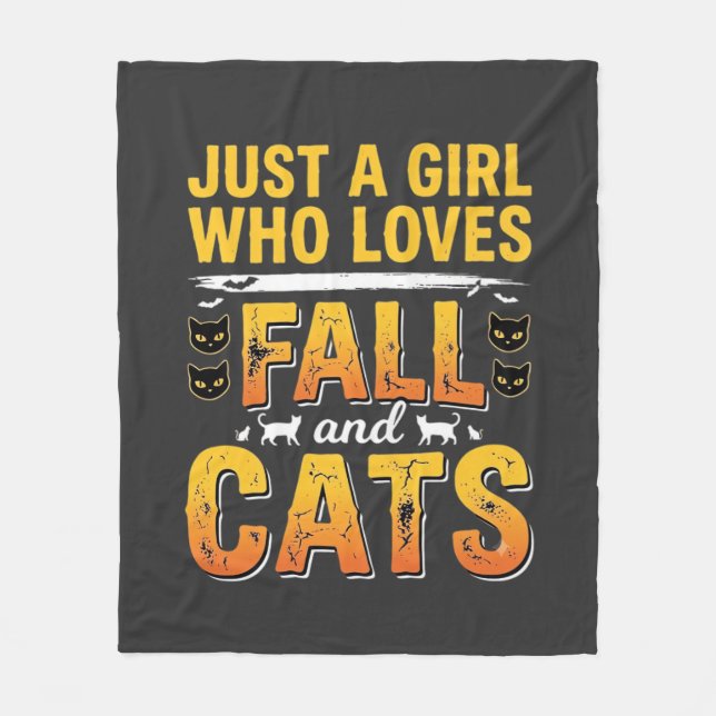 Herbst Katzen Mädchen Halloween Design_1 Fleecedecke (Vorderseite)