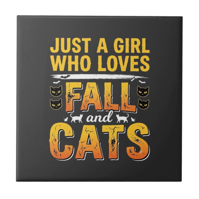 Herbst Katzen Mädchen Halloween Design_1 Fliese (Vorderseite)