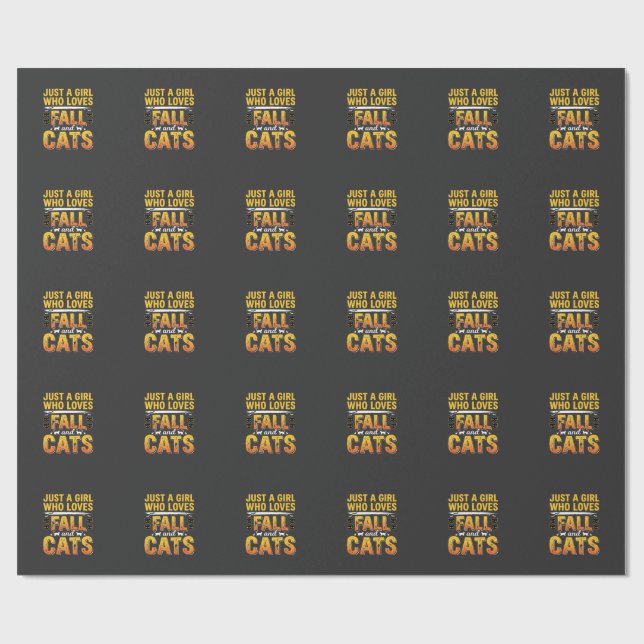 Herbst Katzen Mädchen Halloween Design_1 Geschenkpapier (Flach)