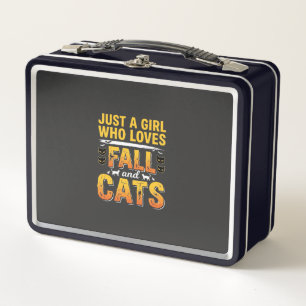 Herbst Katzen Mädchen Halloween Design_1 Metall Brotdose