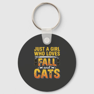 Herbst Katzen Mädchen Halloween Design_1 Schlüsselanhänger
