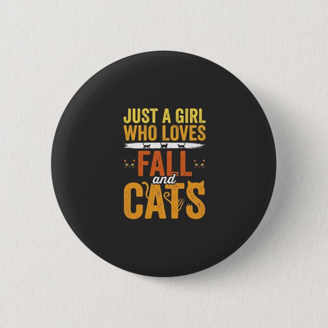 Herbst Katzen Mädchen Liebhaber Halloween Design Button (Vorderseite)
