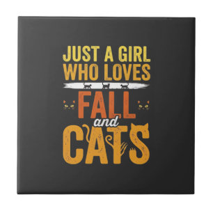 Herbst Katzen Mädchen Liebhaber Halloween Design Fliese