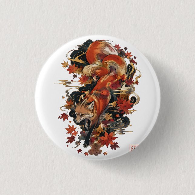 Herbst-Kitsune-Japanisches-Fuchsgeist-Design Button (Vorderseite)