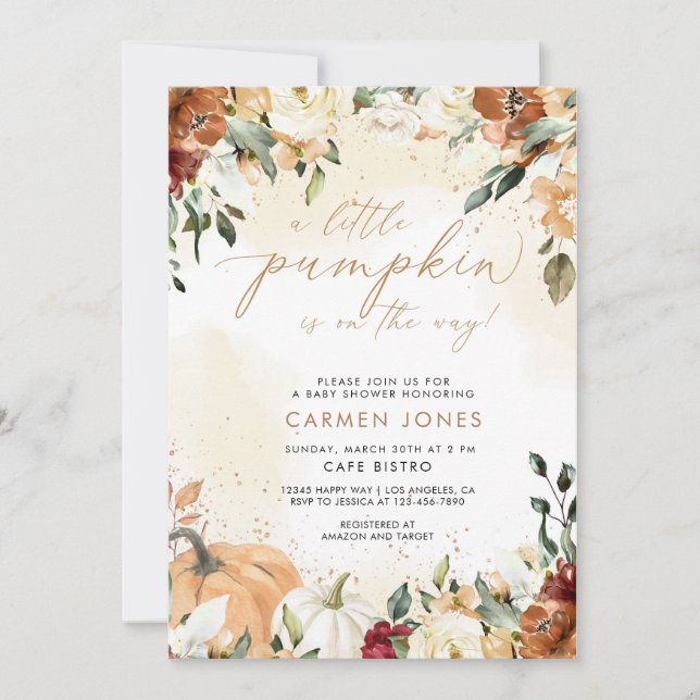 Herbst Kleine Pumpkin Baby Dusche Einladung (Vorderseite)